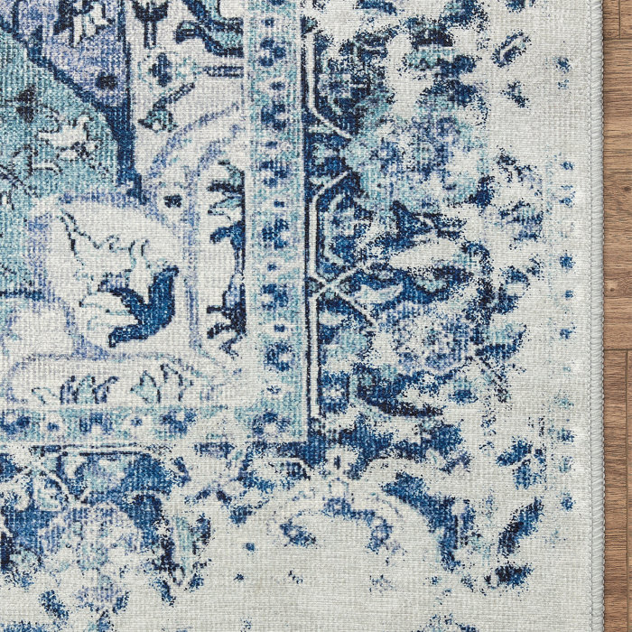 Bungalow Rose Machine Washable Oriental Blue/Green/Gray Area Rug